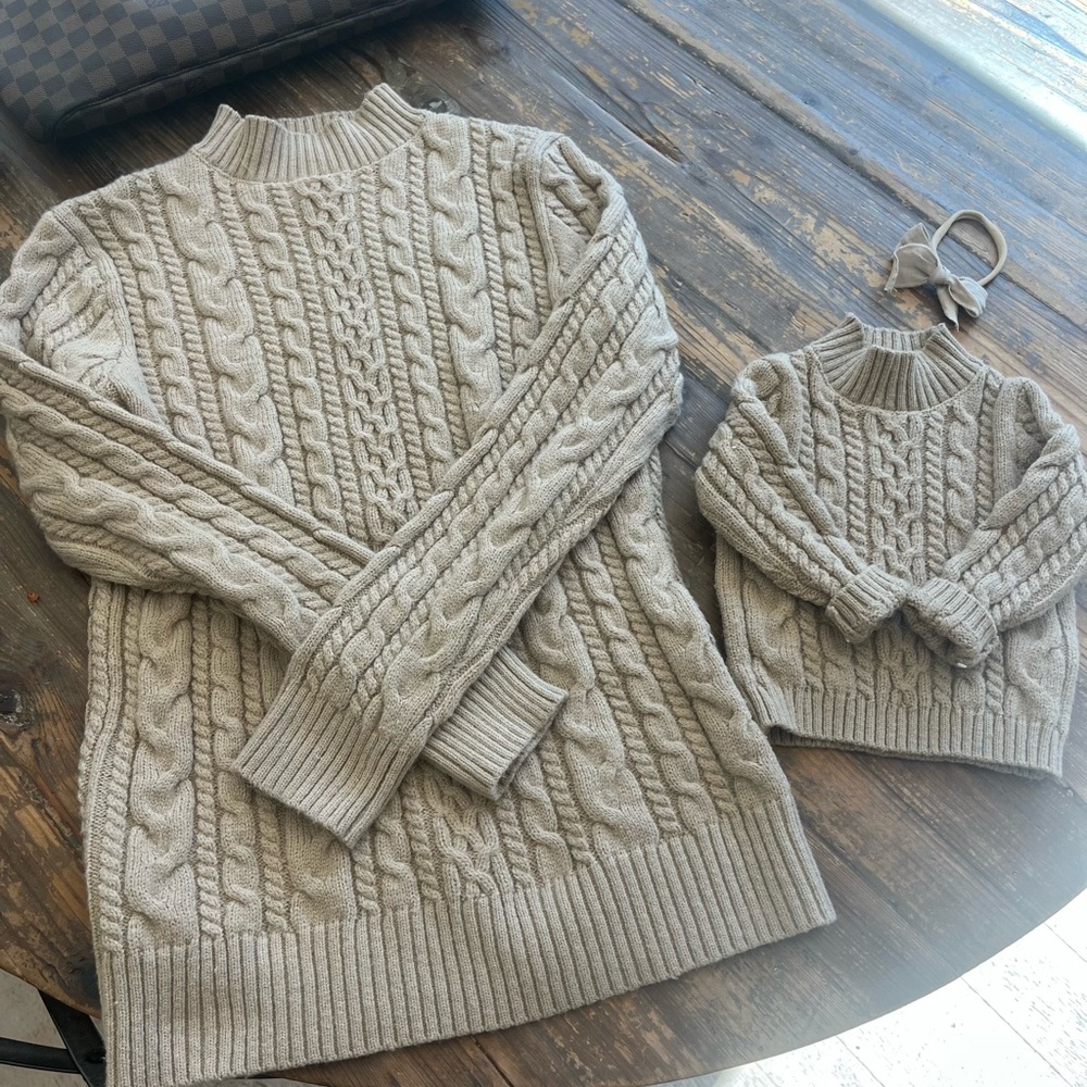 Mommy and Me Cable Knit Sweater Set in Beige